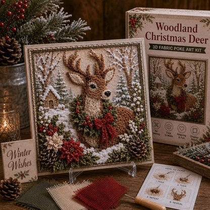 3D Christmas Fabric Poke Art Kit | No-Sew Holiday Craft with Pre-Punched Board, Fabric Squares & Display Stand 🎅✨