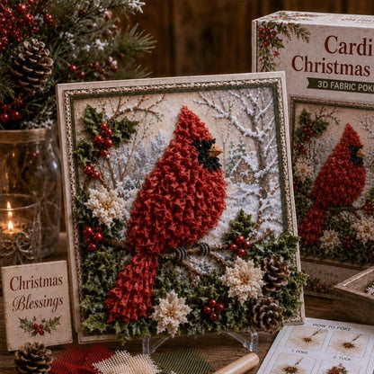 3D Christmas Fabric Poke Art Kit | No-Sew Holiday Craft with Pre-Punched Board, Fabric Squares & Display Stand 🎅✨