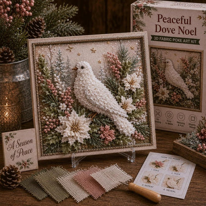 3D Christmas Fabric Poke Art Kit | No-Sew Holiday Craft with Pre-Punched Board, Fabric Squares & Display Stand 🎅✨