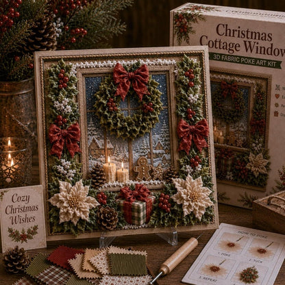 3D Christmas Fabric Poke Art Kit | No-Sew Holiday Craft with Pre-Punched Board, Fabric Squares & Display Stand 🎅✨